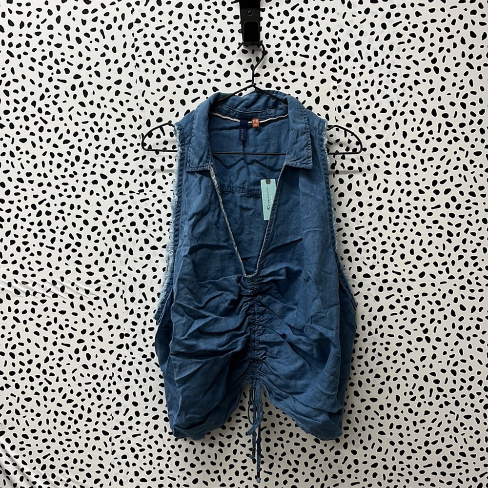 Anthropologie Blue Ruched Crop Top - Picture 5 of 8